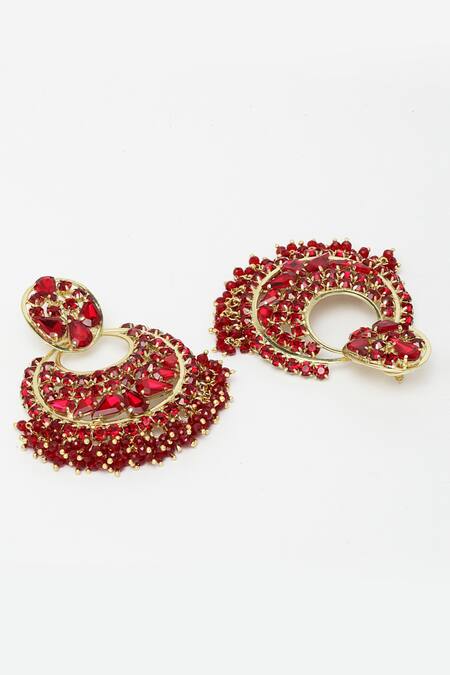 Buy_Bijoux By Priya Chandna_Red Crystals, Beads Embellished Chandbali Earrings _Online_at_Aza_Fashions