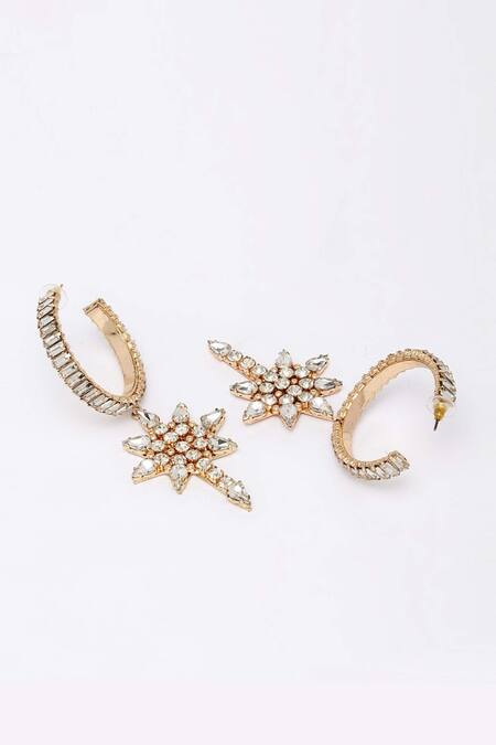 Buy_Bijoux By Priya Chandna_Gold Plated Crystals, Stones Star Carved Drop Earrings _Online_at_Aza_Fashions