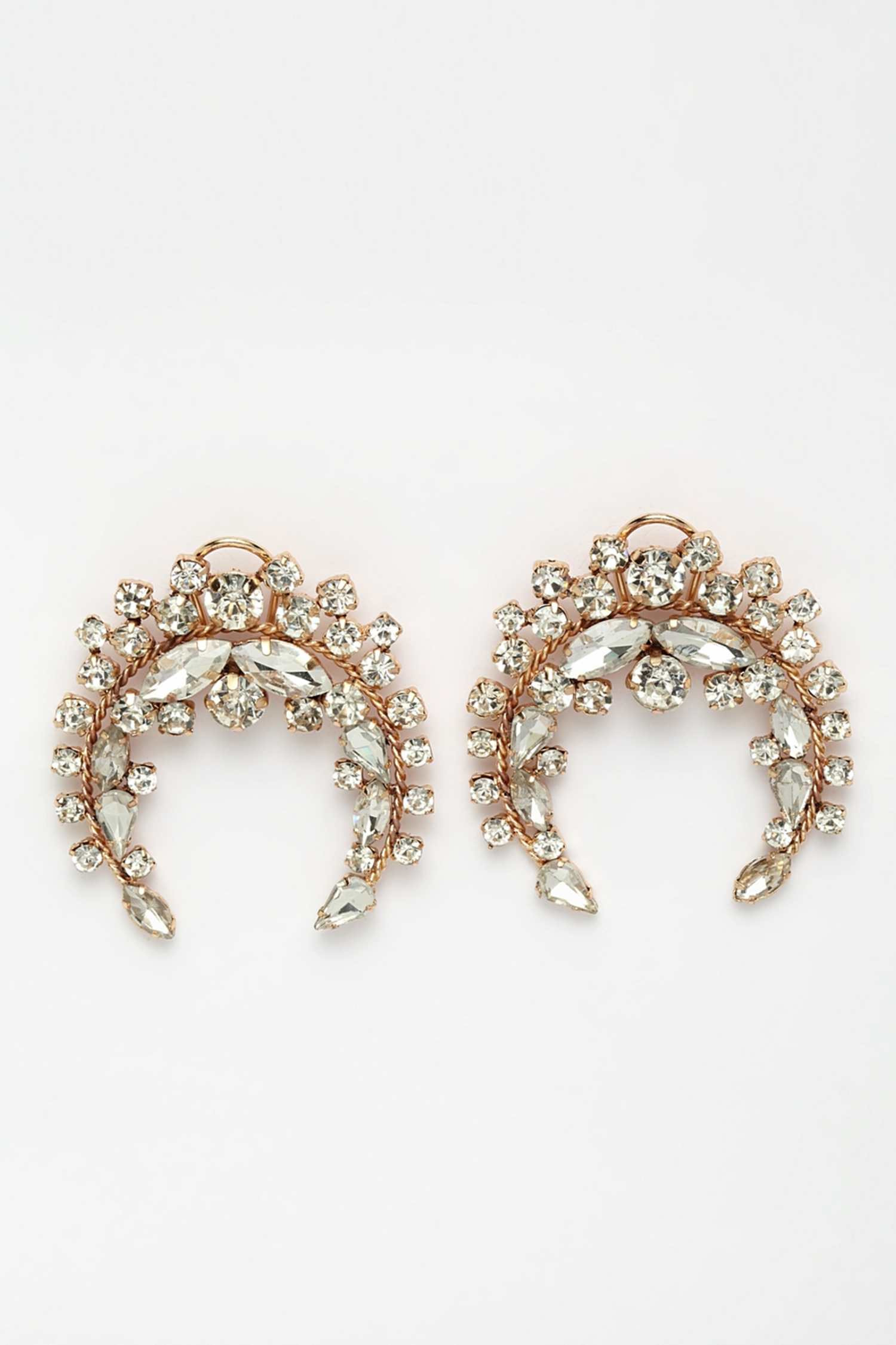 Bijoux By Priya Chandna_Gold Plated Crystals, Stones Crescent Shaped Earrings _Online_at_Aza_Fashions