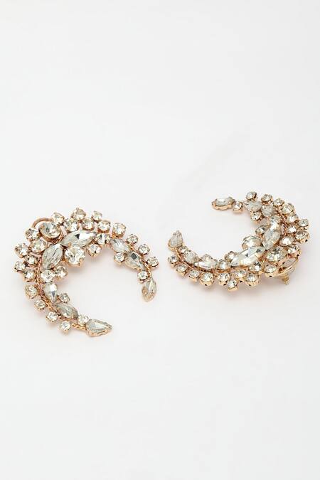 Buy_Bijoux By Priya Chandna_Gold Plated Crystals, Stones Crescent Shaped Earrings _Online_at_Aza_Fashions