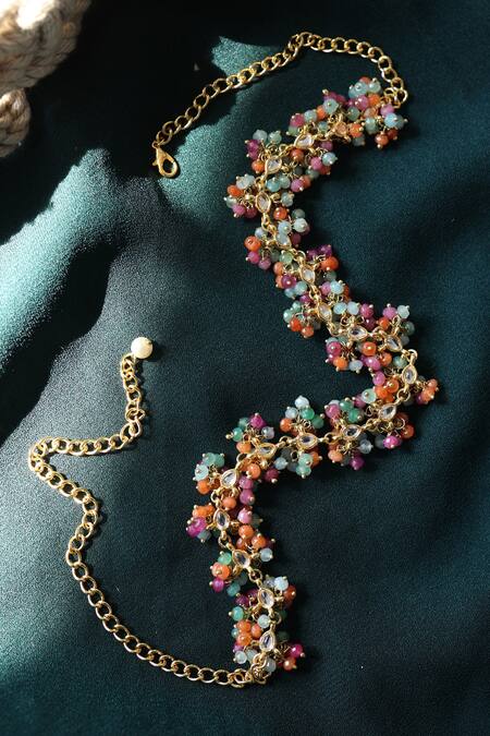 Do Taara_Multi Color Kundan Onyx Beaded Headband _Online_at_Aza_Fashions