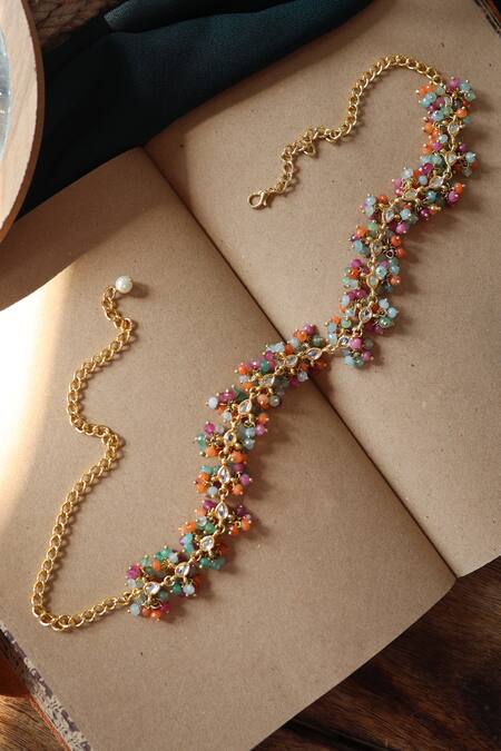 Do Taara_Multi Color Kundan Onyx Beaded Headband _at_Aza_Fashions