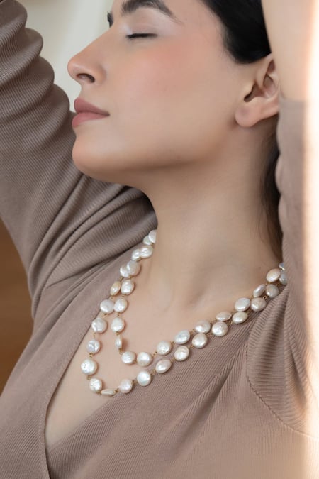 Do Taara_White Coin Pearl Layered Necklace _Online_at_Aza_Fashions