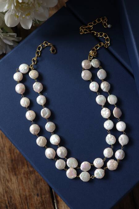 Shop_Do Taara_White Coin Pearl Layered Necklace _Online_at_Aza_Fashions