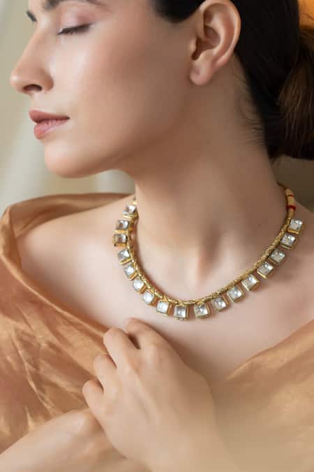 Buy Do Taara Gold Plated Stones Square Kundan Embellished Choker Set Online at Aza Fashions Buy_Do Taara_Gold Plated Stones Square Kundan Embellished Choker Set _Online_at_Aza_Fashions