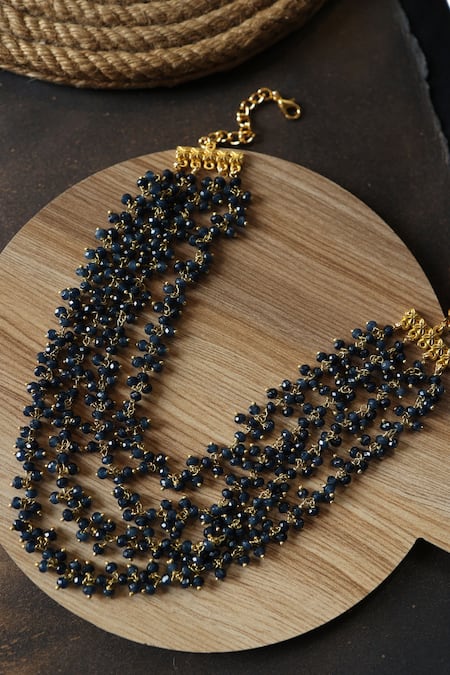 Shop Do Taara Blue Onyx Tassel Layered Necklace at Aza Fashions Shop_Do Taara_Blue Onyx Tassel Layered Necklace _at_Aza_Fashions