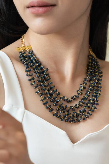 Do Taara Blue Onyx Tassel Layered Necklace Online at Aza Fashions Do Taara_Blue Onyx Tassel Layered Necklace _Online_at_Aza_Fashions