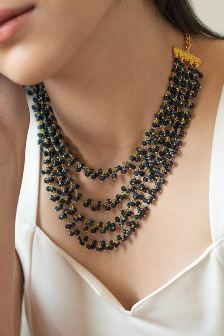 Buy Do Taara Blue Onyx Tassel Layered Necklace Online at Aza Fashions Buy_Do Taara_Blue Onyx Tassel Layered Necklace _Online_at_Aza_Fashions