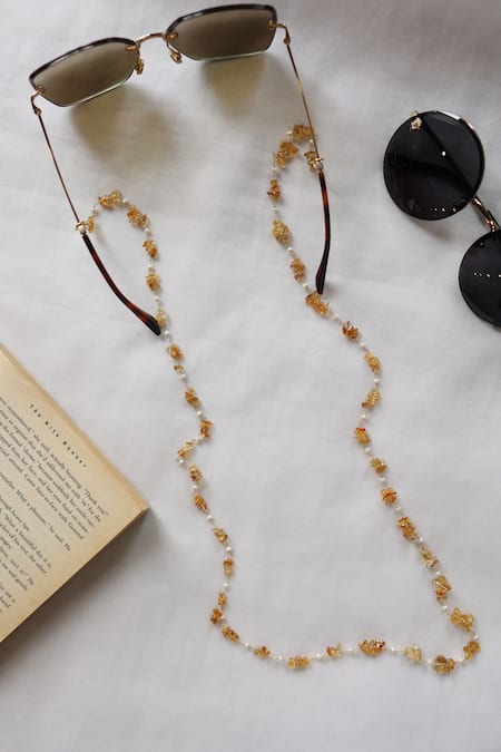 Shop Do Taara Orange Natural Stone Embellished Eyewear Chain at Aza Fashions Shop_Do Taara_Orange Natural Stone Embellished Eyewear Chain _at_Aza_Fashions