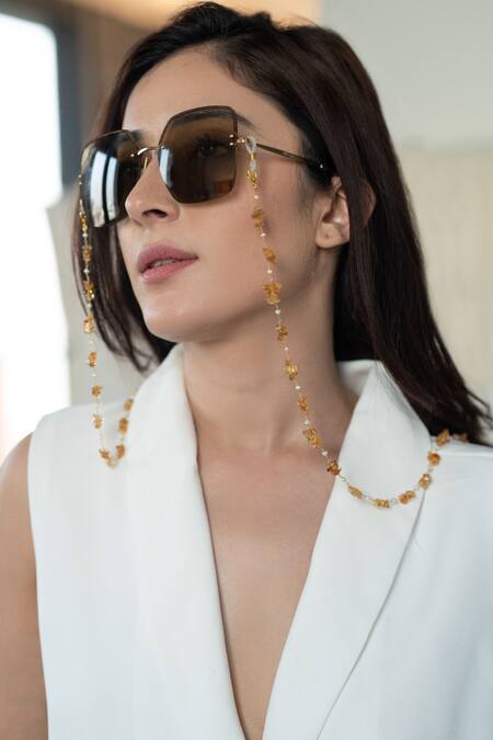 Do Taara Orange Natural Stone Embellished Eyewear Chain Online at Aza Fashions Do Taara_Orange Natural Stone Embellished Eyewear Chain _Online_at_Aza_Fashions
