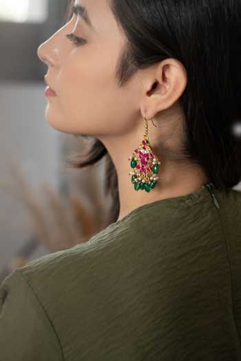 Buy_Do Taara_Pink Pearls, Stones, Crystals Kundan Studded Fish Pattern Earrings _Online_at_Aza_Fashions
