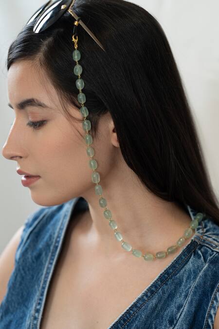 Do Taara_Green Fluorite Bead Eyewear Chain _Online_at_Aza_Fashions