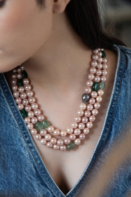 Do Taara_Green Pearl Layered Necklace _Online_at_Aza_Fashions