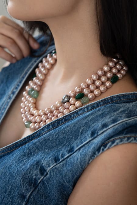 Buy_Do Taara_Green Pearl Layered Necklace _Online_at_Aza_Fashions