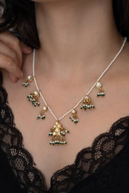 Buy_Do Taara_Gold Plated Floral Kundan Pearl Necklace _Online_at_Aza_Fashions