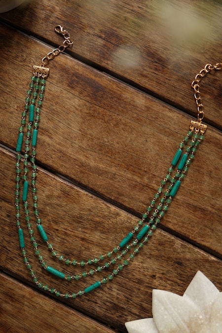 Shop Do Taara Green Onyx Multi-layer Necklace at Aza Fashions Shop_Do Taara_Green Onyx Multi-layer Necklace _at_Aza_Fashions