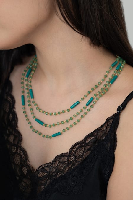 Shop Do Taara Green Onyx Multi-layer Necklace Online at Aza Fashions Shop_Do Taara_Green Onyx Multi-layer Necklace _Online_at_Aza_Fashions