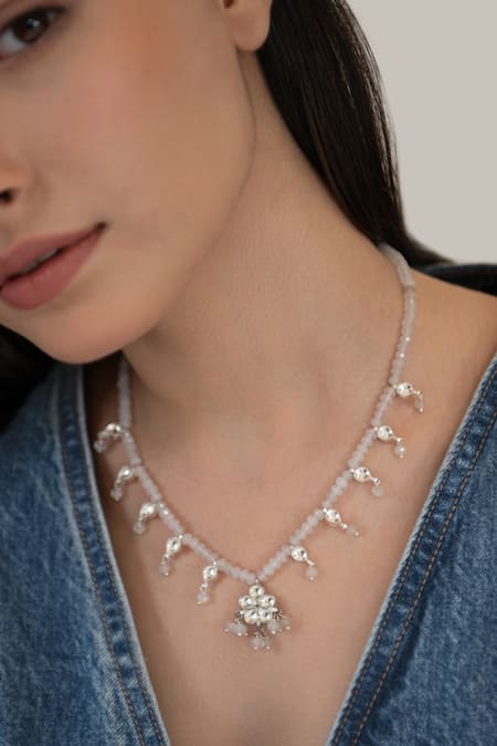 Do Taara Floral Drop Kundan Onyx Necklace 