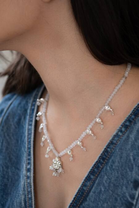 Do Taara_Silver Plated Floral Drop Kundan Onyx Necklace _Online_at_Aza_Fashions