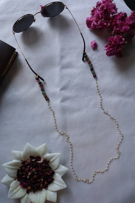 Shop_Do Taara_Multi Color Beads, Pearls Tourmaline Embellished Eyewear Chain _at_Aza_Fashions