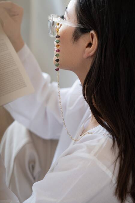 Do Taara_Multi Color Beads, Pearls Tourmaline Embellished Eyewear Chain _Online_at_Aza_Fashions