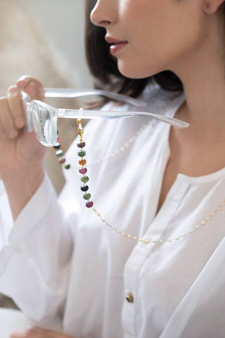 Buy_Do Taara_Multi Color Beads, Pearls Tourmaline Embellished Eyewear Chain _Online_at_Aza_Fashions