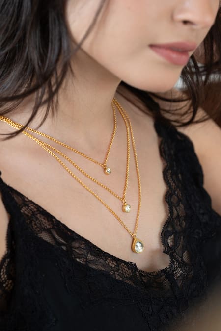 Do Taara Gold Plated Clear Kundan Studded Layered Necklace Online at Aza Fashions Do Taara_Gold Plated Clear Kundan Studded Layered Necklace _Online_at_Aza_Fashions