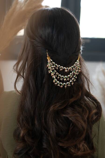 Do Taara Multi Color Pearls, Beads Onyx Tassel Layered Braid Pin Online at Aza Fashions Do Taara_Multi Color Pearls, Beads Onyx Tassel Layered Braid Pin _Online_at_Aza_Fashions