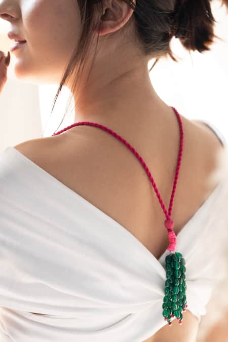 Buy_Do Taara_Green Natural Stone Embellished Choker _Online_at_Aza_Fashions