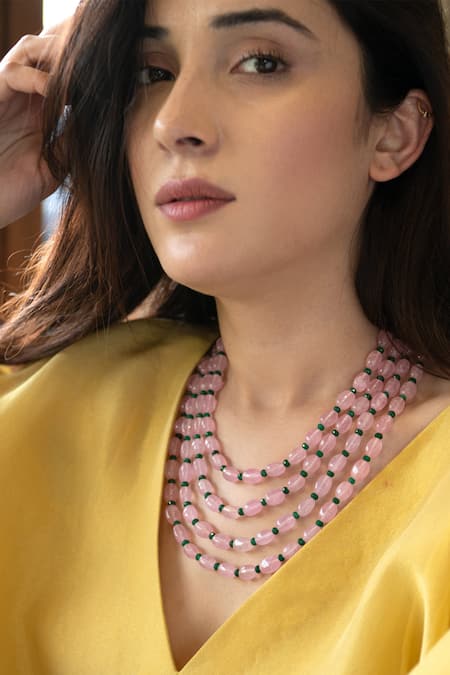 Do Taara Pink Quartz Embellished Layered Necklace Online at Aza Fashions Do Taara_Pink Quartz Embellished Layered Necklace _Online_at_Aza_Fashions