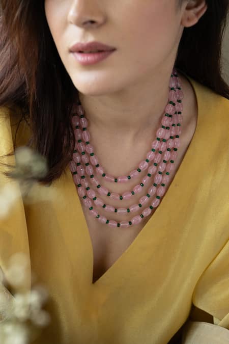 Buy Do Taara Pink Quartz Embellished Layered Necklace Online at Aza Fashions Buy_Do Taara_Pink Quartz Embellished Layered Necklace _Online_at_Aza_Fashions
