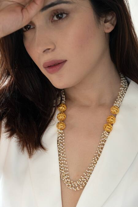 Buy_Do Taara_Gold Plated Pearl Embellished Long Necklace _Online_at_Aza_Fashions