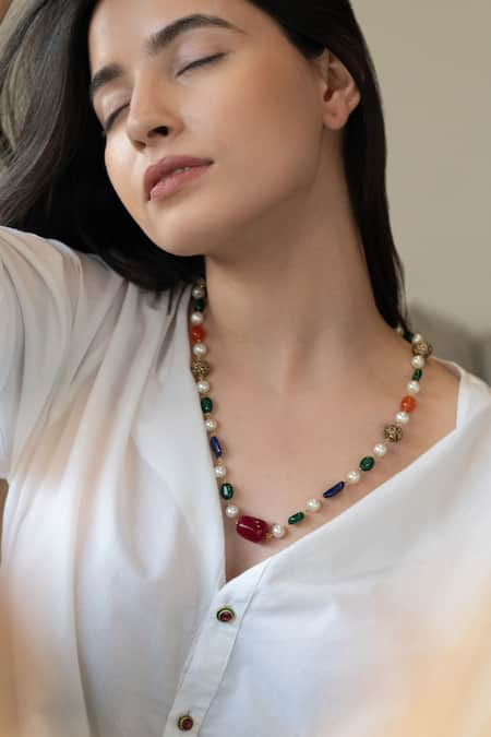 Do Taara Multi Color Stone Pearl Embellished Necklace 