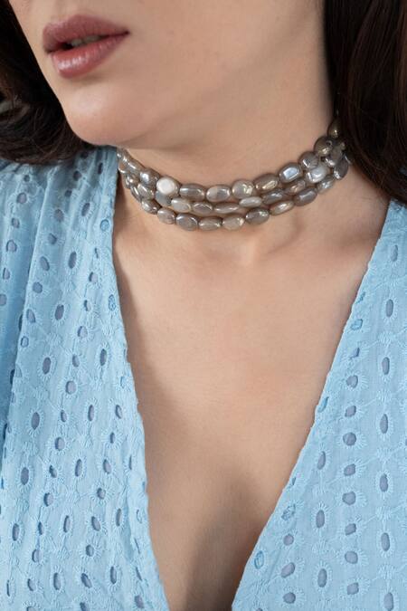 Do Taara_Grey Moon Stone Embellished Choker _Online_at_Aza_Fashions