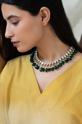 Buy_Do Taara_Green Pearls, Stones, Zari Polki Embellished Necklace Set _Online_at_Aza_Fashions