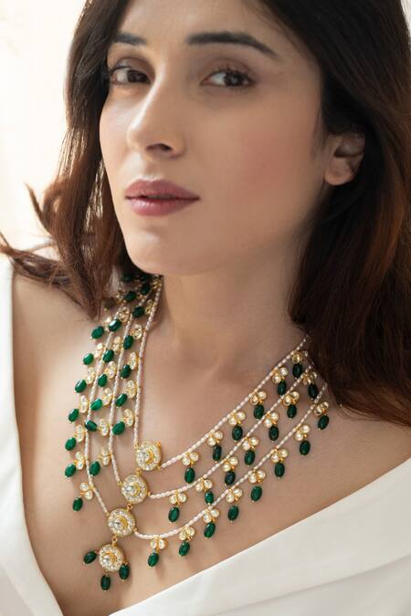 Buy_Do Taara_Green Kundan Embellished Layered Necklace _Online_at_Aza_Fashions