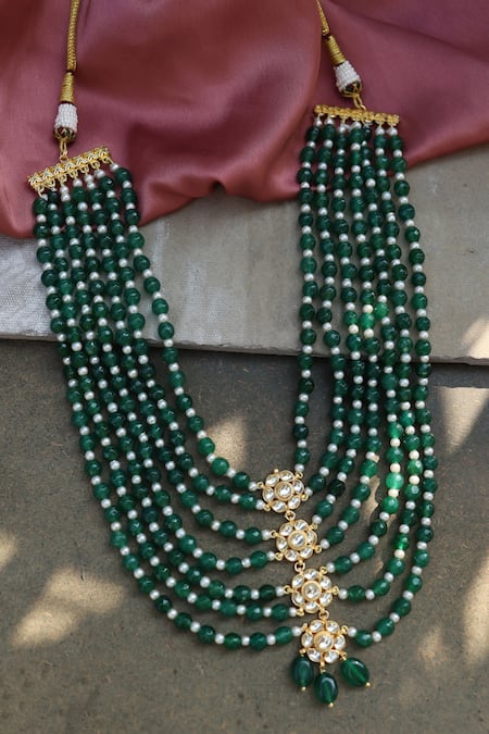 Shop Do Taara Green Kundan Studded Layered Necklace at Aza Fashions Shop_Do Taara_Green Kundan Studded Layered Necklace _at_Aza_Fashions
