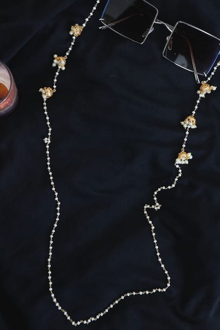 Shop_Do Taara_Gold Plated Pearl Studded Eyewear Sling _at_Aza_Fashions