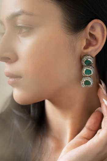 Buy_Do Taara_Green Crystals, Diamonds Kundan Embellished Earrings _Online_at_Aza_Fashions