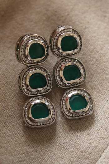 Shop_Do Taara_Green Crystals, Diamonds Kundan Embellished Earrings _Online_at_Aza_Fashions