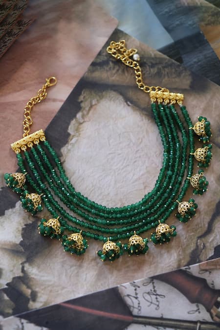 Buy_Do Taara_Green Onyx Stone Embellished Necklace _Online_at_Aza_Fashions