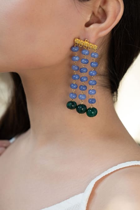 Shop_Do Taara_Purple Crystals, Stones Natural Studded Earrings _Online_at_Aza_Fashions