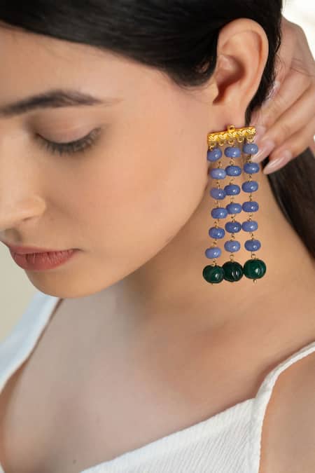Do Taara_Purple Crystals, Stones Natural Studded Earrings _at_Aza_Fashions