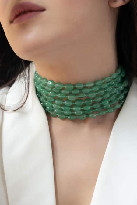 Buy_Do Taara_Green Onyx Stone Studded Choker _Online_at_Aza_Fashions