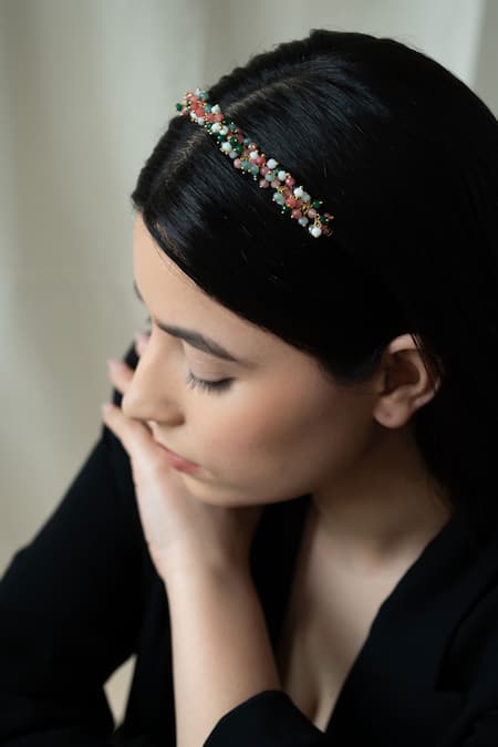 Buy_Do Taara_Multi Color Onyx Multicolor Embellished Headband _Online_at_Aza_Fashions