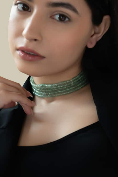 Do Taara Green Natural Stone Flourite Embellished Choker 