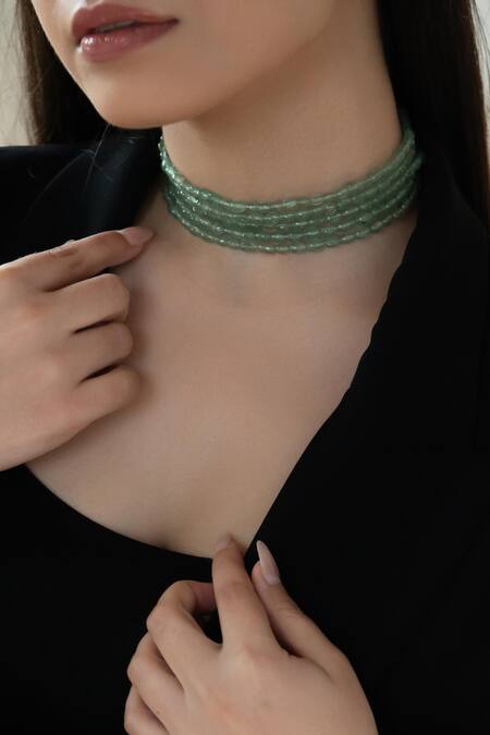 Do Taara_Green Flourite Stone Embellished Choker _Online_at_Aza_Fashions