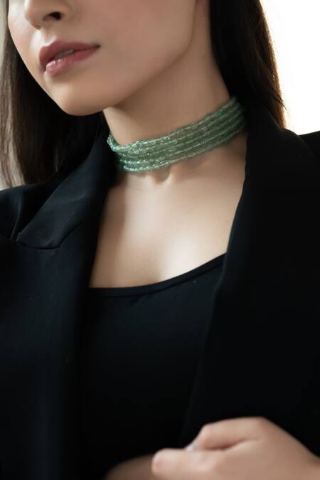 Buy_Do Taara_Green Flourite Stone Embellished Choker _Online_at_Aza_Fashions