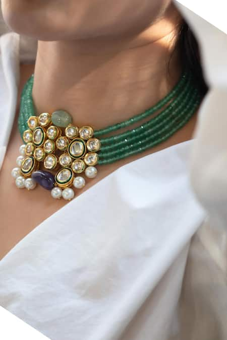 Do Taara Green Onyx Kundan Embellished Pendant Necklace 