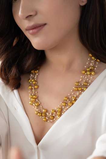 Do Taara Gold Plated Shell Pearl Embellished Layered Necklace Online at Aza Fashions Do Taara_Gold Plated Shell Pearl Embellished Layered Necklace _Online_at_Aza_Fashions